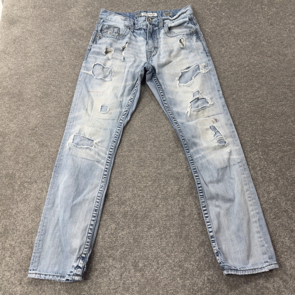 BKE Jake Straight Jeans Mens 29x31 Light Wash Distressed Denim ABM16031 Thrashed